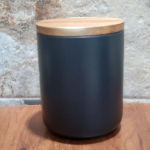 Expressions Signature Ceramic Wooden Tea Cannister Container with Lid Black - Picture 3 of 10